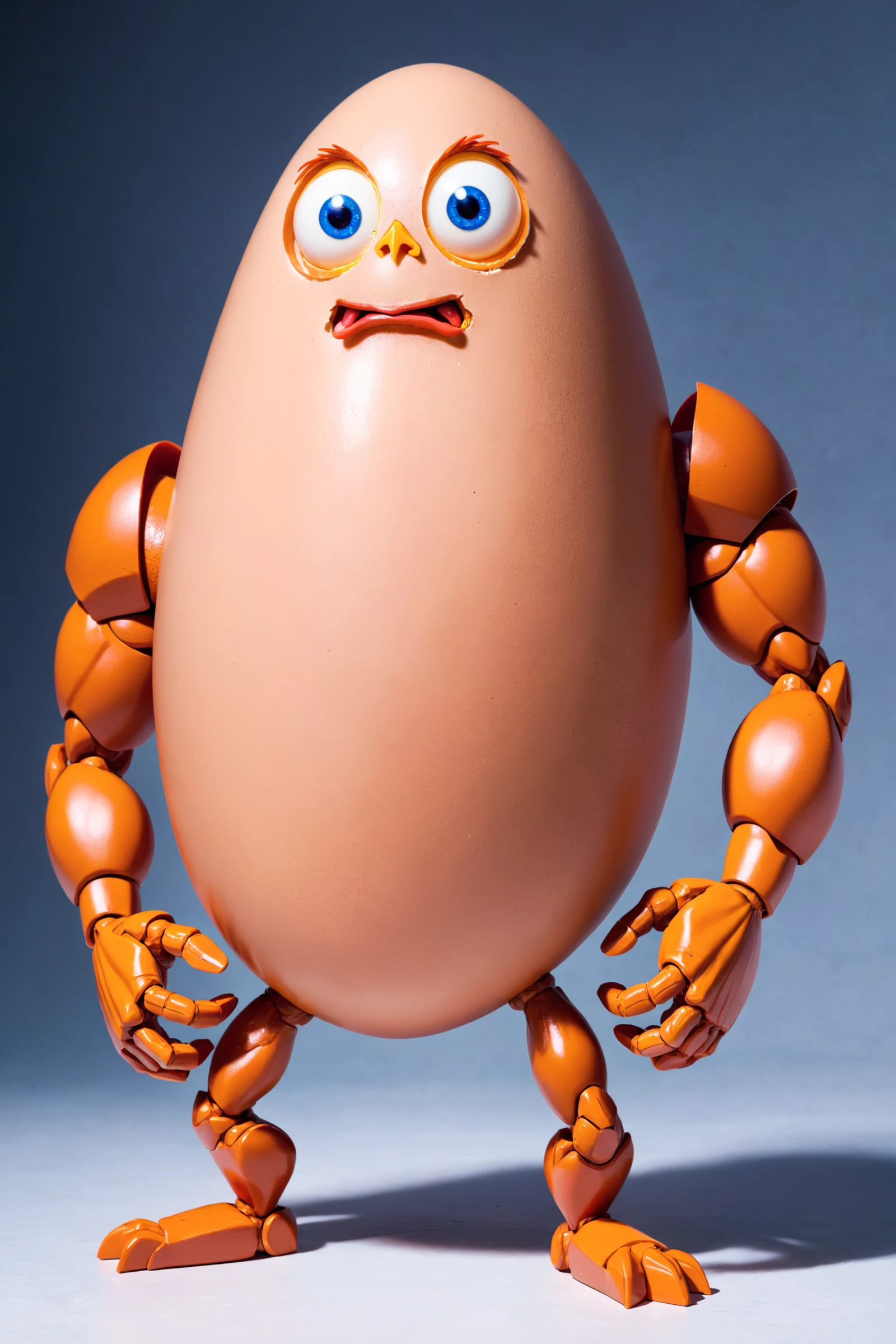egg with arms and legs, muscular, no human