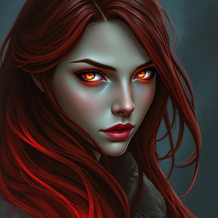 A woman with Red hair and Luminous eyes looks at the camera, Beautiful picture of the character, character portrait, character portrait,  Charlie Bowater character art, epic portrait illustration, подробныи character portrait, neo-artcore and Charlie Bowater, high quality portrait, fantasy concept art portrait, detailed matte fantasy portrait, charlie bowater art style, Detailed beautiful portrait, fantasy art portrait, dark, chiaroscuro, low-key, oil and watercolor painting
