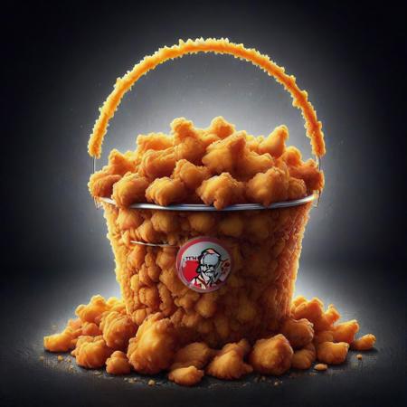 DFC, kfc bucket  made of deep fried & crispy, on a table, best quality