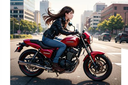 hdoom,masterpiece,Urban highways,Dynamic shots,1girl rides on a motorcycle,moto