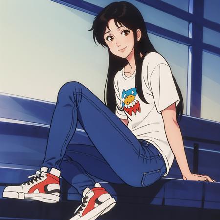 masterpiece,high quality,solo,
<lora:HitomiKisugi002:0.7>,looking at viewer,smile,
HitomiKisugi,1girl,
long hair,black hair,eyelashes,brown eyes,
shirt,
jeans,
sneakers,