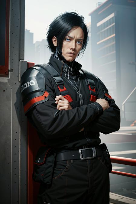 ((ultra detailed, masterpiece, best quality))
 <lora:CyberSandayuOda:0.8>
CyberSandayuOda, 1boy, solo, black hair, blue eyes, handsome, muscular, Crossed arms around the waist