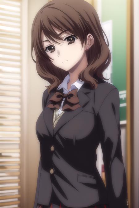 chieashikaga, <lora:chie ashikaga-lora-nochekaiser:1>,
chie ashikaga, brown hair, (brown eyes:1.5), medium hair,
BREAK skirt, long sleeves, bow, school uniform, earrings, bowtie, red bow, buttons, blazer, (black blazer:1.5),
BREAK indoors, classroom,
BREAK looking at viewer, (cowboy shot:1.5),
BREAK <lyco:GoodHands-beta2:1>, (masterpiece:1.2), best quality, high resolution, unity 8k wallpaper, (illustration:0.8), (beautiful detailed eyes:1.6), extremely detailed face, perfect lighting, extremely detailed CG, (perfect hands, perfect anatomy),