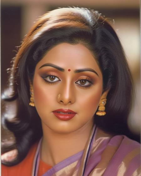 ultrarealistic full body soft focus photo of a 30-year-old sridevi woman, high neck ethnic clothes, Pouty lips of disappointment, Fisheye-shot camera angle, 80s hairstyle,perfect eyes, looking at camera, day time at sex shop, beautiful bokeh <lora:Sridevi_SDXL_LoRA:1>