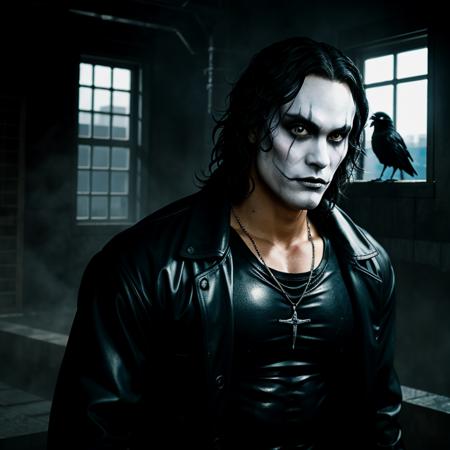 anime artwork of  <lora:The Crow SD1.5:1.2>
Eric Draven The Crow Movie a bodybuilding muscled sad looking man with a shotgun and a crow in the background, anime style, key visual, vibrant, studio anime,  highly detailed