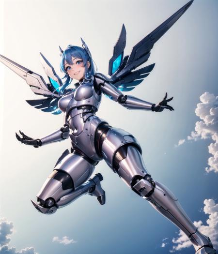 merophe(mxm) YUKO(pixiv) robot girl mechanical boots ball joints android robot joints blue hair robot ears