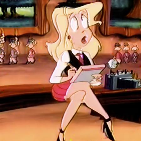 Doris Deer Pith Possum Human Reporter Blonde Hair Beret Vest Skirt Legs heels shirt Human  jewelry