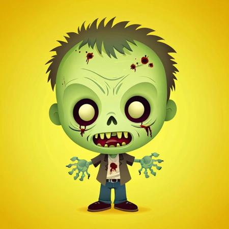 cartoon portrait of Zombie, in jmawx style,  cute chibi, full character, smile, detailed facial features, Yellow color gradient background   <lora:Jerrod_Maruyama_XL_V11.1:0.85>