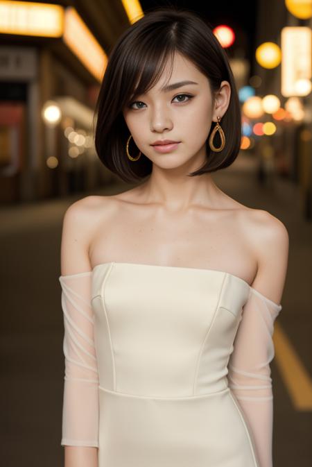 (masterpiece:1.1), (best quality:1.1), (extremely detailed:1.33), (extremely detailed face), (ultra detailed),Japanese,beautiful girl, 30-years-old,beautiful face, light painting, long exposure photography,  pale skin, freckles, detailed skin, blush, long exposure of the city, colorful lights, flash photography, light painting, Porta 160 color, shot on ARRI ALEXA 65, sharp focus on subject, sfw, Fujifilm XT-3 flashlight,<lora:flashlightphoto_v1:0.3> <lora:breastsizeslideroffset:-0.5>, <lora:picxer_real:0.5>, (Angled Bob haircut:1.1), (helix earring:1.1), bob cut, (full body shot:1.1), dress,  (shy:1.1), full-face blush, collarbone, (expressionless:1.2), detached sleeves, arms up,