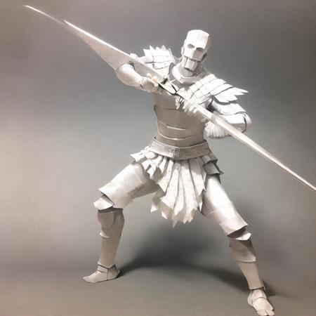 best quality, ultra-detailed, made of paper, 1 boy, handsome, holding sword, wearing pants, wearing armor, <lora:origamiV1:1>