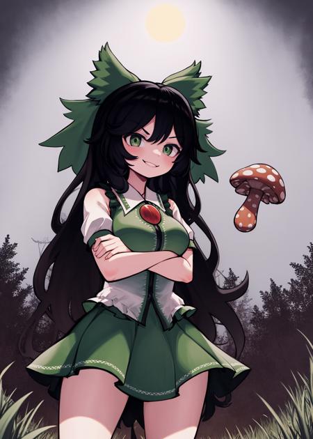 best quality, 1girl, solo, reiuji utsuho, cowboy shot, smirk, forest, grass, huge mushrooms, midget, night, cat ears, crossed arms
<lora:dusty_dream_v1-000015-32rank:1>