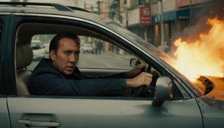 cinematic still <lora:Nick Cage - SDXL - Trigger w Nickcage Person:1> Movie still of nickcage person driving a getaway car through the streets of Tokyo., explosion artstyle <lora:Explosion Artstyle - Trigger is Explosion Artstyle:1> . emotional, harmonious, vignette, highly detailed, high budget, bokeh, cinemascope, moody, epic, gorgeous, film grain, grainy