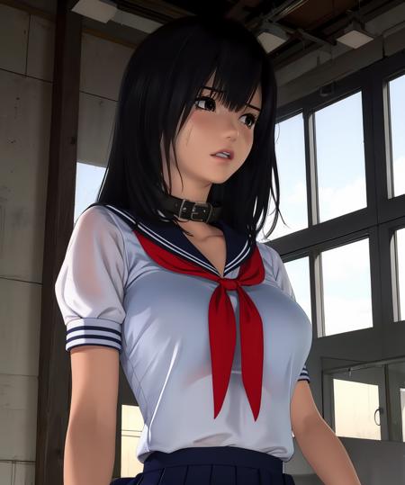 aya,black hair,black eyes, 
white school uniform,collar,
upper body,standing,
school gym,deim lighting,
(insanely detailed, beautiful detailed face, masterpiece, best quality),solo,<lora:aya:0.8>,