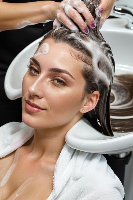 (masterpiece, high quality, best quality:1.2) , ultradetailed,  1girl , (( 29 years old, Isabella Volkov getting a hair wash <lora:hairwash:0.8>  at the hair salon))