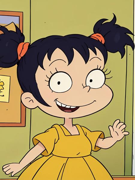 <lora:Rugrats+AGU-22:0.76> 1girl, solo, toddler 3yo japanese girl, smiling, kindergarden, pigtails, black hair, yellow dress,