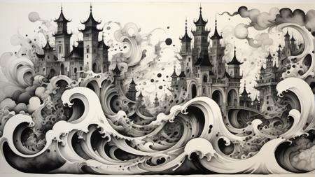 crazy forms and patterns made out of fluid quicksilver forming into surreal chaos forming spectres and silhouettes and schemes, medieval war, elegant sumi ink, (intense hatching style:1.2), (ink drawing:1.1), (ink-wash:1.2), high opacity, artistic masterwork by head of prompt engineering, <lora:add-detail-xl:1> <lora:xl_more_art-full_v1:0.5>