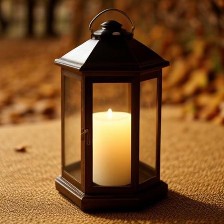 Glass lantern in clear autumn leaf color