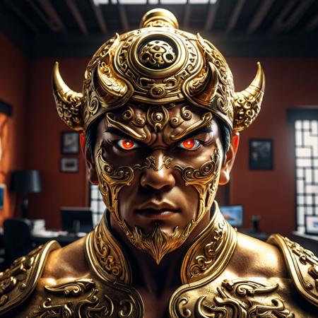 Kung Fu fighter, misc,  ((gtrog at his office:1.43):1.33) (highly ornatly:1.33), (3d with depthfx effect:1.33) (fantasy art hyper epic dramatic composition:1.33) award winner composition of beauty shadows of full faces, epic atmosphere, (studio lighting key photography:1.21), photo award wow, (macro:1.33) lens zeiss 55-160 mm macro panorama with  depth sharp-800, (high details digital gold-plating:1.21) metal eyes, very vibrant colors and white porcelain lighting, volument