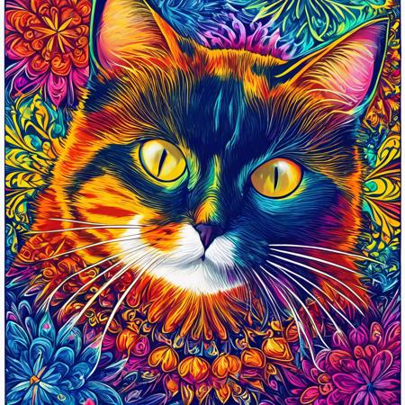 masterpiece, top quality, best quality, official art, beautiful and aesthetic, (cat catcore:1.3), extremely detailed, fractal art, colorful flowers, highest detailed, zentangle, dynamic pose, abstract background, many colors, earrings, feathers