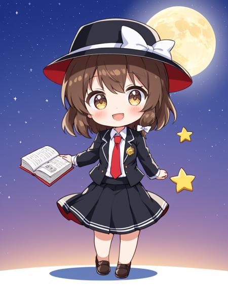 usami renko,1girl, hat, solo, smile, chibi, open_mouth, blush_stickers, skirt, bow, full_moon, book, necktie
<lora:usami_renko_image1360_2023-12-20-000010:1>,star-shaped_pupils,symbol-shaped_pupils,. gorgeous,key visual, vibrant, studio anime,award-winning, professional, highly detailed,high budget, cinemascope