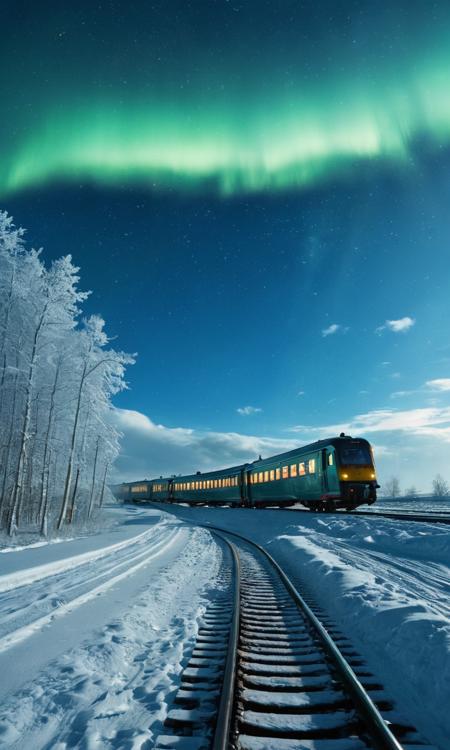 cinematic still ((masterpiece, best quality, high quality, highres, ultra-detailed)), ,a moving train background of the northern lights, shot from ground, (deep blue sky:1.2), white glow, mystic halo, (long range view:1.1), holographic effect, oil painting, nicola samori, desolation, painted world style, against the background of the a moving train, blue sky, sunny day, epic clouds, (best quality, 8K, high resolution, extreme detail, outstanding composition:1.4), art by Jeremy Mann, god rays, dramatic light, (oxygen-rich air and sheltered atmosphere, , aesthetic of hard - edge painting:0.1) . emotional, harmonious, vignette, 4k epic detailed, shot on kodak, 35mm photo, sharp focus, high budget, cinemascope, moody, epic, gorgeous, film grain, grainy, High Fashion, ((masterpiece, best quality, high quality, highres, ultra-detailed)), ,a moving train background of the northern lights, shot from ground, (deep blue sky:1.2), white glow, mystic halo, (long range view:1.1), holographic effect, oil painting, nicola samori, desolation, painted world style, against the background of the a moving train, blue sky, sunny day, epic clouds, (best quality, 8K, high resolution, extreme detail, outstanding composition:1.4), art by Jeremy Mann, god rays, dramatic light, (oxygen-rich air and sheltered atmosphere, , aesthetic of hard - edge painting:0.1), dynamic, dramatic, haute couture, elegant, ornate clothing, High Fashion, epic cinematic shot of dynamic ((masterpiece, best quality, high quality, highres, ultra-detailed)), ,a moving train background of the northern lights, shot from ground, (deep blue sky:1.2), white glow, mystic halo, (long range view:1.1), holographic effect, oil painting, nicola samori, desolation, painted world style, against the background of the a moving train, blue sky, sunny day, epic clouds, (best quality, 8K, high resolution, extreme detail, outstanding composition:1.4), art by Jeremy Mann, god rays, dramatic light, (oxygen-rich air and sheltered atmosphere, , aesthetic of hard - edge painting:0.1) in motion. main subject of high budget action movie. raw photo, motion blur. best quality, high resolution, ((masterpiece, best quality, high quality, highres, ultra-detailed)),,a moving train background of the northern lights, shot from ground, (deep blue sky:1.2), white glow, mystic halo, (long range view:1.1), holographic effect, oil painting, nicola samori, desolation, painted world style, against the background of the a moving train, blue sky, sunny day, epic clouds, (best quality, 8K, high resolution, extreme detail, outstanding composition:1.4), art by Jeremy Mann, god rays, dramatic light, (oxygen-rich air and sheltered atmosphere,, aesthetic of hard - edge painting:0.1), perfect symmetry
