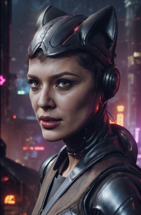 (1girl),Selina, kyle catwoman,latex bodysuit,short black hair, brown eyes,goggles on head, head cap with cat ears, armor, gloves, belt, collar, thigh boots, choker,claws, <lora:catwoman-10v3:0.5>,<lora:catwoman:0.5> ,
(,wearing <lora:warframe:0.5>),<lora:ClothingAdjuster3:-0.5>,<lora:FutureCity_last:0.5>,
(solo focus), (portrait, upclose), head tilted to the side, Shocked facial expression , fox shadow puppet ,
cyberpunk,neon,dystopian,futuristic,cable, wires, tube, concrete, neon lights, science fiction,ultra realistic 8k cg, picture-perfect, masterpiece, professional artwork, famous artwork, depth of field, ray tracing, detailed face, detailed hair, beautiful hair,
background Futuristic dystopian city viewpoint featuring smart, self-repairing buildings, at Daybreak, Laser Guns,
<lora:uv:0.5>,<lora:1epi_noiseoffset2:0.65>,,<lora:LORA-XenoDetailer-v2:0.5>,,,<lora:hikari:0.2>,,,,,<lora:color_temperature_slider_v1:-3>,eonn,