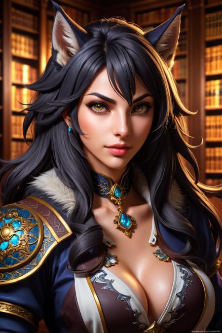 Role-playing game (RPG) style fantasy <lora:FFai.0038.Realitycheckxl_Alpha11.lora:1> ((best quality)), ((masterpiece)), (detailed) Female, [Worgen in a bottle], on a desk, highly detailed skin, looking at the viewer, fantasy art, stunning gradient colors, background of a library, no watermark signature, closed mouth, insanely detailed, ((masterpiece)), HDR, key visual, vibrant, studio quality, highly detailed,close portrait,(manga:1.3),beautiful,attractive,handsome,trending on ArtStation,DeviantArt contest winner,CGSociety,ultrafine,detailed,studio lighting . Detailed, vibrant, immersive, reminiscent of high fantasy RPG games