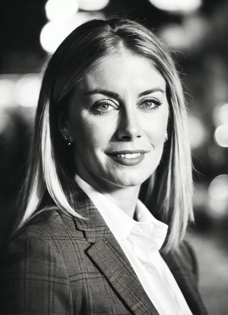 candid RAW close up portrait photo of sks woman in a (purple colored suit:1.0) on a dark street with shopping windows (at night:1.2), bokeh, Ilford Delta 3200 film, dof, high definition, detailed, intricate, flashlight, <lora:locon_jenniferholland_v1_from_v1_64_32:1.25>