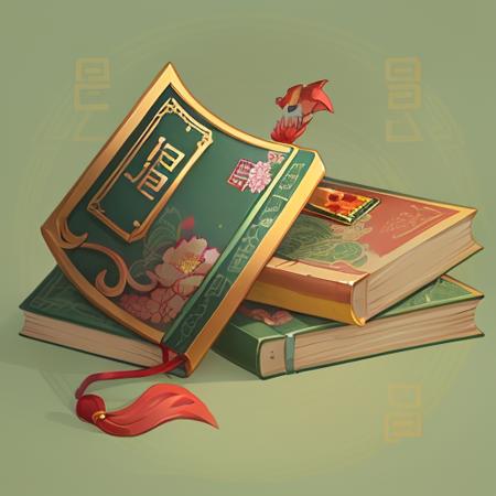 A Chinese style book, pendant, flower, pattern, reasonable structure, black
Bottom, HD, game icon, Chinese pattern,
Chinese style, (2d), (black background), <lora:loraring:0.5>