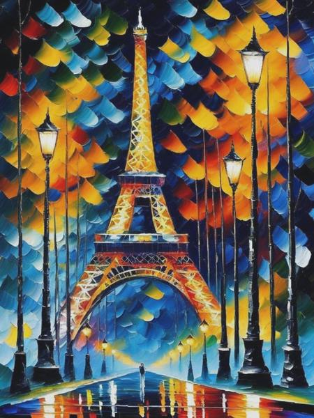 <lyco:LeonidAfremov:1.0> a painting of the Eiffel Tower at night in the style of leonid afremov