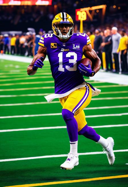Concept Photo, A picture of A Los Angeles Lakers Football Player Running During A Night Game At A Stadium