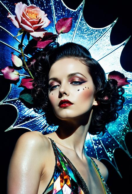 studio light photography, 1930s technicolor movie still, vintage allure, analog raw photo, dramatic lighting dimlit backlit, art by [ Etam Cru, Ralph Steadman, Erté, Mads Berg ], extreme detailed skin, hyperrealistic skin texture and details, in the style of [splash art, alcohol ink, art deco, detailed, dark fantasy, two parts in one art, double exposure, Beautiful sensual lady falling down disintegrating into black rose petals, exploding, psychedelic, vibrant colors, complex detailed background, dark tales, rococo punk, sea marine waves backdrop, nightmare, psychedelic, contemporary Ukiyo-e, surreal, nature, abstract shapes and patterns, lively atmosphere, dreamy, pastel colors, highly detailed beautiful face, iridescent, 2d, flat, cute, adorable, vintage, art on a cracked paper, patchwork, stained glass, fairytale, storybook detailed illustration, cinematic, ultra highly detailed, tiny details, beautiful details, best quality, mystical, luminism, vibrant colors, complex background ]