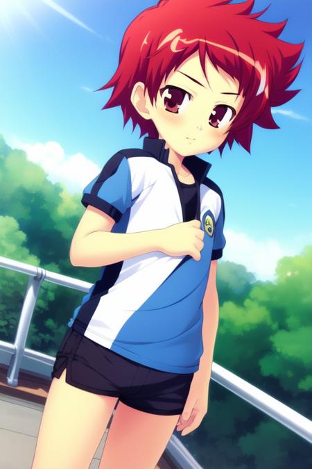 TsurumiTsubasa, 1boy, soro, red hair, red eyes, short hair, 