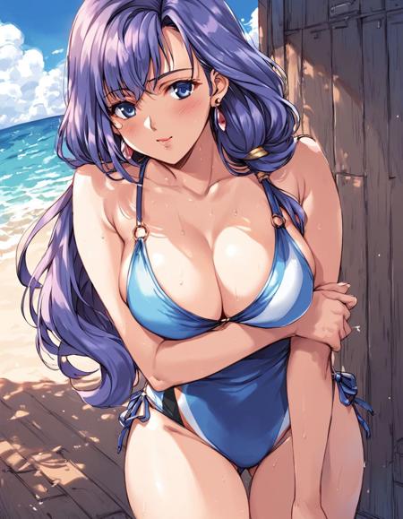 Elisa, blue hair, blue eyes, long hair,   glasses, large breasts,purple hair, earrings, jewelry,