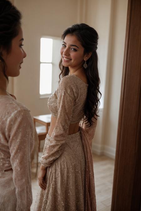 petite small person pakistani woman, dssequin, wearing sequin embroidered lehnga <lora:dssequin:0.5>, (knowing smile:1.1), teeth, wedding reception, london, <lora:add_detail:0.5>, <lora:real_skin:0.5> skin, <lora:CuteSD:0.5> Bellissima, cute, beautiful, <lora:retromanba:0.3> Yamanba (dark skin:1.1), sexy, sensual, RAW photo, 8k uhd, dslr, soft lighting, high quality, film grain, Fujifilm XT3, lr, back side view, low angle, candid, amateur, unposed, badly framed, full body, mirror selfie