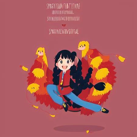 red background, black hair, smile, braid, long sleeves, pants, black footwear, 1girl, solo, long hair, simple background, full body, looking at viewer <lora:chinesefestival:1>