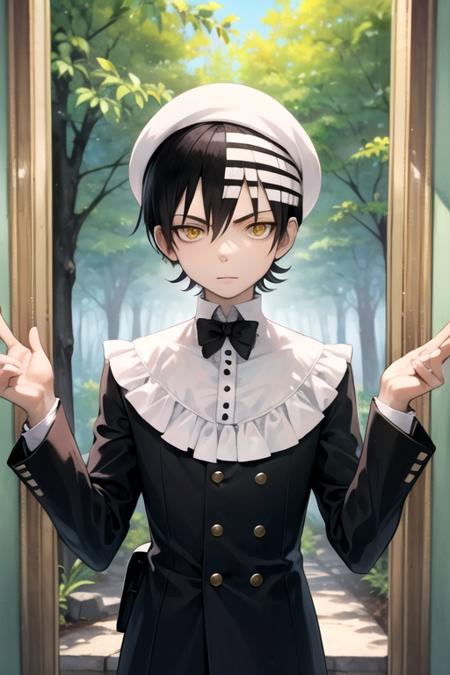 death_the_kid_soul_eater black hair yellow eyes