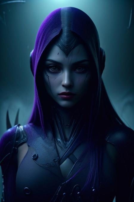 A stunning 4K hyper-realistic image of a mysterious figure, photorealistic face,  bold, manga-style makeup, intricate, velvet-textured patterns, deep purples and golden yellows, fragmented, avant-garde outfit blending abstract, thorn-like shapes and liquid-like silks, jewel tones gradient, background dreamy, gradient mist of smoky reds and soft pinks, warping gently, ethereal mood, shadowy alternate reality, with the image infused with a soft, crystalline sheen. world of mystery and surreal wonder.absurdres, intricate details, masterpiece, cybernetic eyes, set in a sterile lab environment, sharp focus, soft colors, soft light, film grain, masterpiece, absurdres, 8k, HDR, raytracing, dynamic angle, highly detailed, high resolution textures, ultra high resolution, sharp and clear visual execution, futuristic, sci-fi fantasy, cyberpunk vibes, mobe-cybideen, DonMX3n0, perfection style