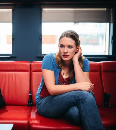 (close up face),color photo,25 years old,woman cmbkvacice,(surprised face:0.5),(smiling:0.6),sitting in cinema,wearing blue jeans and red shirt,highly detailed background,Fujifilm XT3,analog style <lora:IvaComeback_v1_1122_relib_cmbkvacice-000180:0.9>