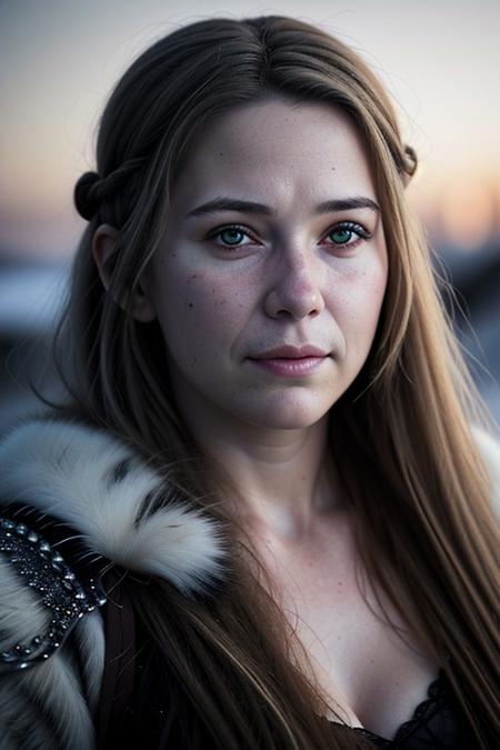 beautiful viking war maiden, 19 yo, a portrait of a beautiful lithe maiden warrior, stern expression, painted face, fur, sword, snowy Scandinavian landscape, focus is on her facial expressions and the subtle details like the texture of her skin and the glint in her eyes, cozy, moody cinematic atmosphere, soft cinematic light, RAW photo, dreamy soft focus, photo, gorgeous, shallow depth of field, bokeh, volumetric lighting, iridescent skin, (surreal:0.4), hyper detailed photorealistic life-like accurate proportional 8k sharp focus, (accurate cinematic lighting), photorealistic