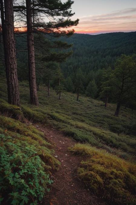 raw photo, a sunset landscape, Valdivian temperate forests, Chilean forest,  cozy, photorealistic, high detailed texture, 8k uhd, dslr, soft lighting, high quality, film grain, Fujifilm XT3, Sony A7 IV, highly detailed photography, (muted colors, cinematic, dim colors, soothing tones:1.2), vibrant, insanely detailed, hyperdetailed, (dark shot:1.2), (vsco:0.3), (intricate details:0.9), (hdr, hyperdetailed:1.2) (highest coherency: 1.39) (highest quality: 1.39) (rule of Thirds) (award winning) (breathtaking) (masterclass) (vibrant color: 0.79) (overcast)