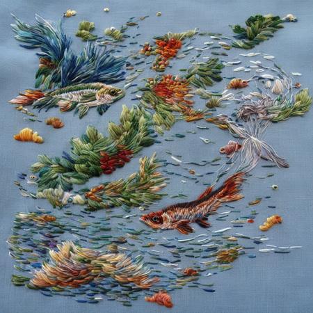 <lora:SDXL_embroidery_Sa_May_V8:1> embroidery, A flying fish