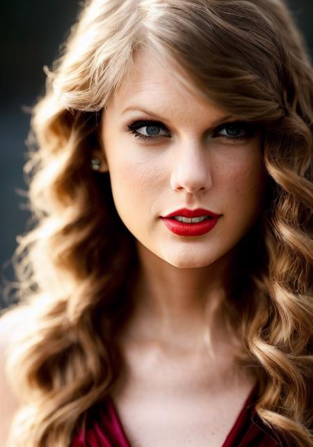 taylor swift (sharp focus:1.2), photo, attractive young woman, (beautiful face:1.1), detailed eyes, luscious lips, (eye makeup:1.2), body freckles, (medium breasts:1.0), (tight body:1.2), (dark hair:1.2), wearing (slitdress:1.2) in (red carpet event:1.2). (moody lighting:1.2), depth of field, bokeh, 4K, HDR. by (James C. Christensen:1.2|Jeremy Lipking:1.1).