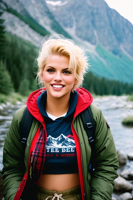 ((selfie)) photo of (ansm1th:0.99), smiling, outdoors, mountains, wearing a backpack, sweater, hiking jacket, rocks, river, wood, analog style (look at viewer:1.2) (skin texture), close up, cinematic light, sidelighting, Fujiflim XT3, DSLR, 50mm