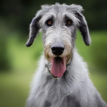 Photo of Irish_wolfhound, dog in an Irish farm field of sheep <lora:IWolf:1>