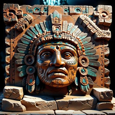 UHD, 4k, ultra detailed, cinematic, a photograph of (((aztec nativer stile, natural stone slab with chipped edges))), epic, beautiful lighting, inpsiring