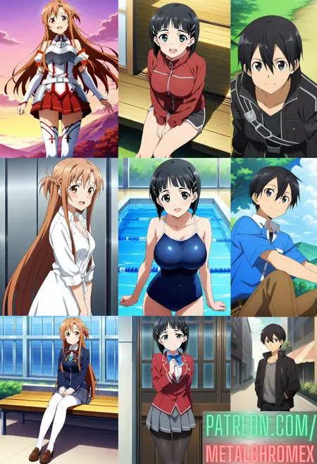 Asuna Yuuki, Suguha Kirigaya, and "Kirito" Kazuto Kirigaya (Over 75 tagged outfits! Sword Art Online) - Commission!