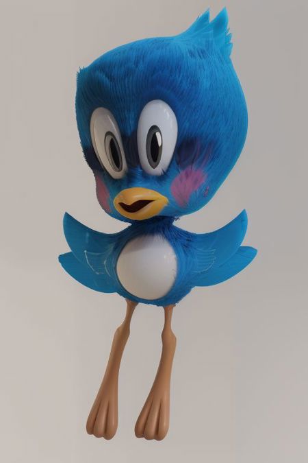 Flicky, blue bird, blue fur, yellow beak, yellow legs, tail feathers