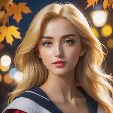 sailor moon,(8k, best quality, masterpiece:1.2),(best quality:1.0), (ultra highres:1.0), a beautiful woman, shoulder, half body portrait, extremely luminous bright design, autumn lights, 1girl, european,(blonde hair), forehead, lips, long_hair, looking_at_viewer, nose, photorealistic, portrait, realistic, solo ,masterpiece, shallow depth of field, (high detailed skin:1.2), 8k uhd, dslr, soft lighting, high quality, film grain, 20mp, Fujifilm XT3, 80mm, hasselblad,