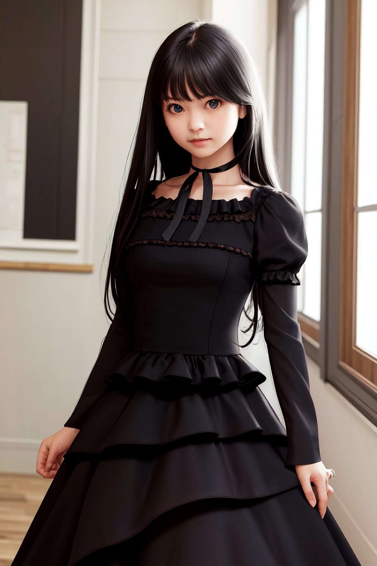 masterpiece, best quality, highres, 1girl, black dress neck ribbon <lora:natsuki_minamiya:1> photorealistic